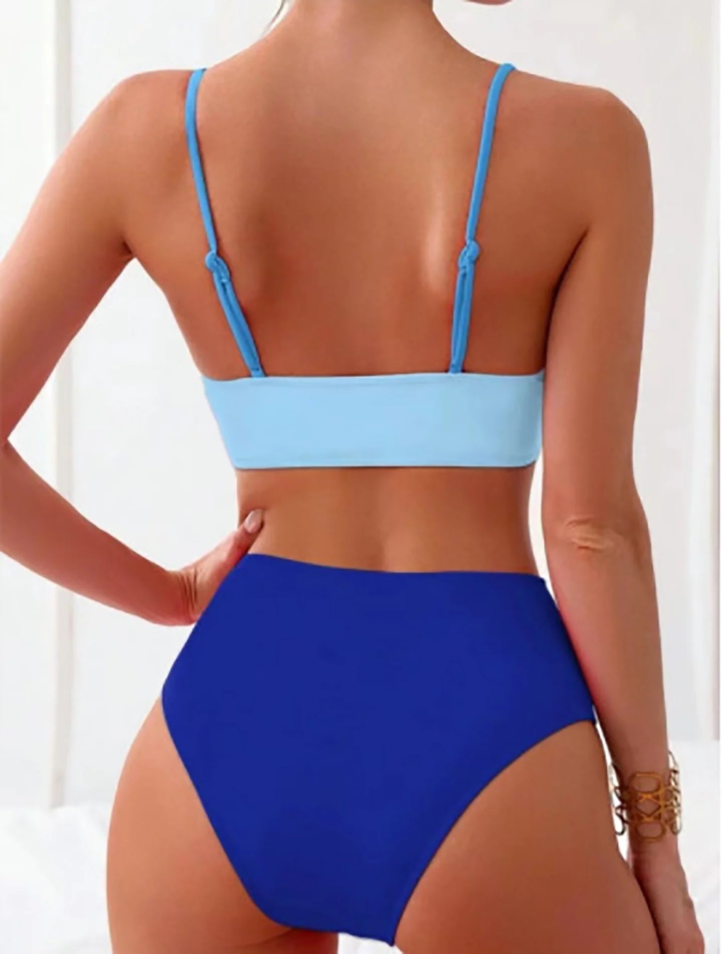 Patchwork Cross Back Bikini Set - Hollow Push Up Swimwear