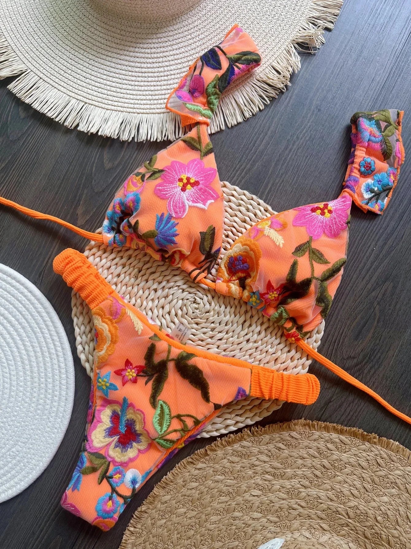 Handmade Embroidery Triangle Bikini Set - Brazilian Swimwear