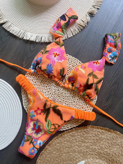 Handmade Embroidery Triangle Bikini Set - Brazilian Swimwear