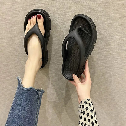Thick Sole Wedge Flip Flops - Platform Beach Slides