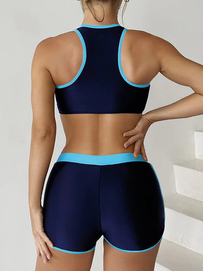 Sport Zip Front Bikini Set with Swim Shorts - Two Piece Swimwear