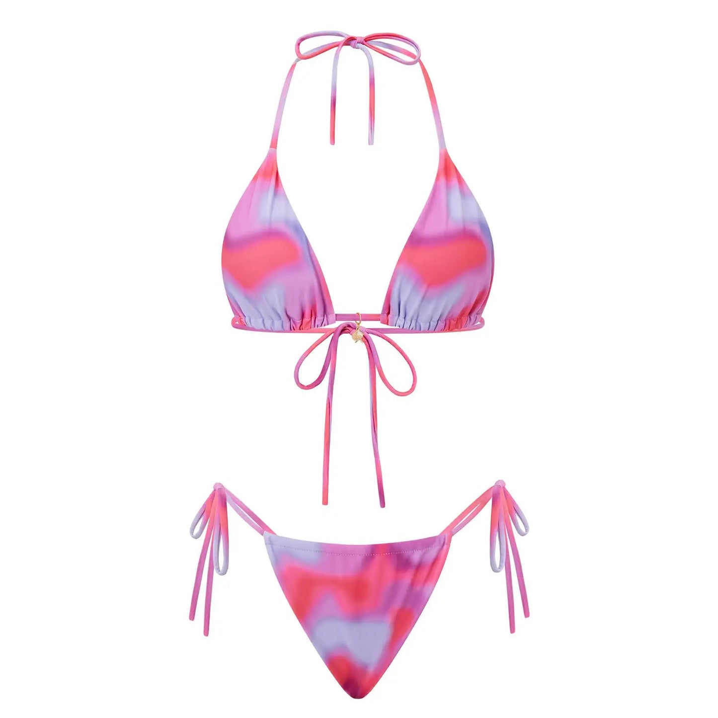 Floral Halter Tie-Up Bikini Set - Y2K Backless Swimwear
