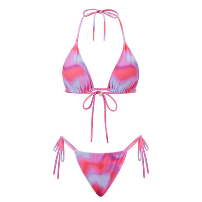 Floral Halter Tie-Up Bikini Set - Y2K Backless Swimwear