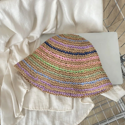 Handmade Rainbow Striped Straw Sun Hat