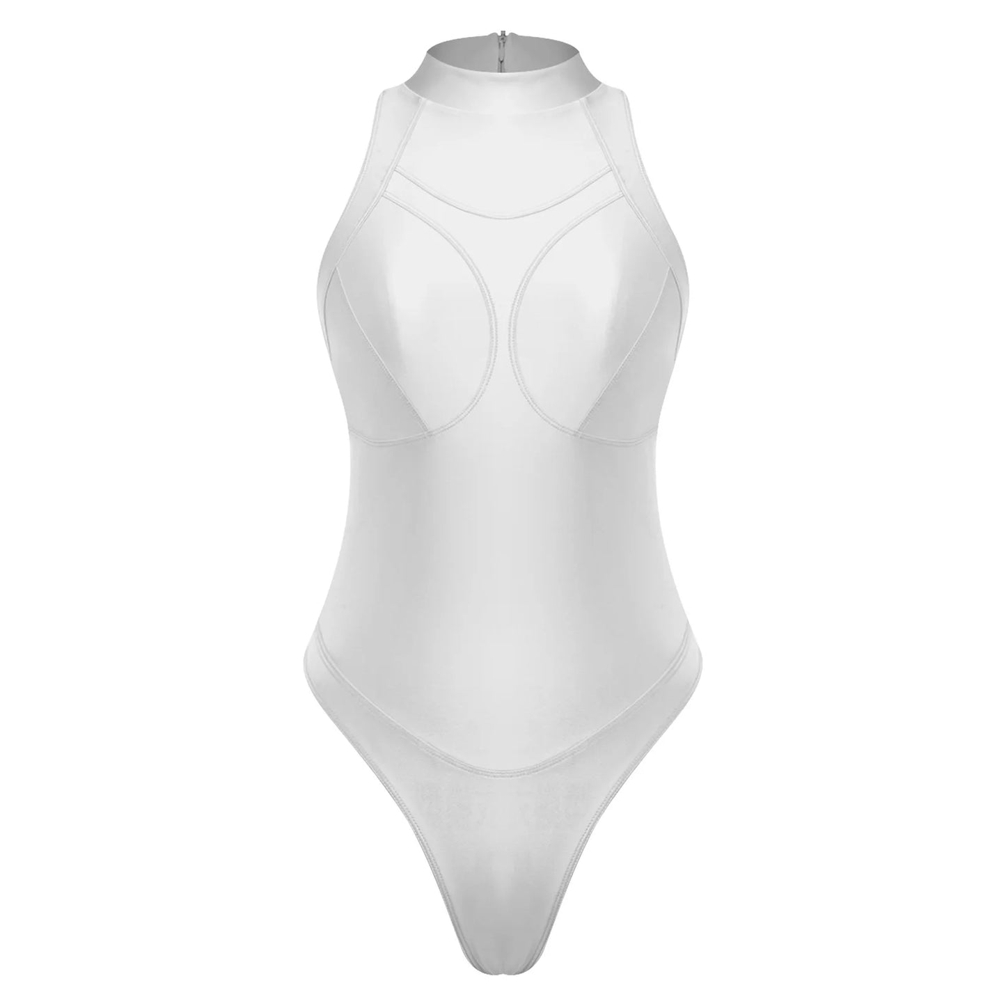 Glossy Halter Monokini Swimsuit - Zip Front