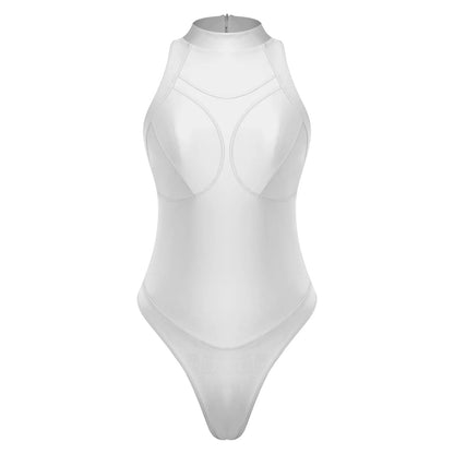 Glossy Halter Monokini Swimsuit - Zip Front