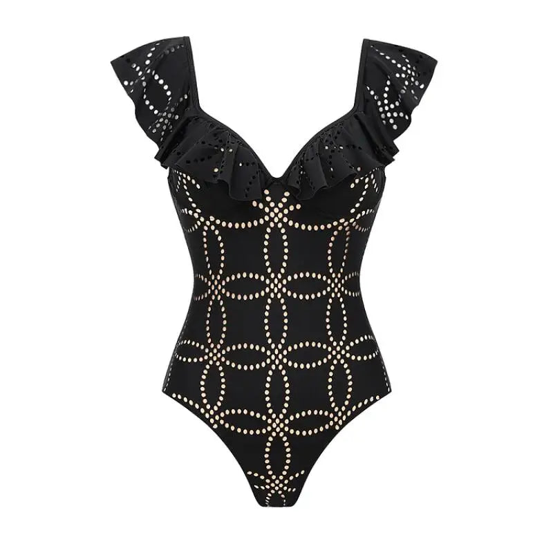 Ruffle Underwire One-Piece Swimsuit - Laser-Cut Floral