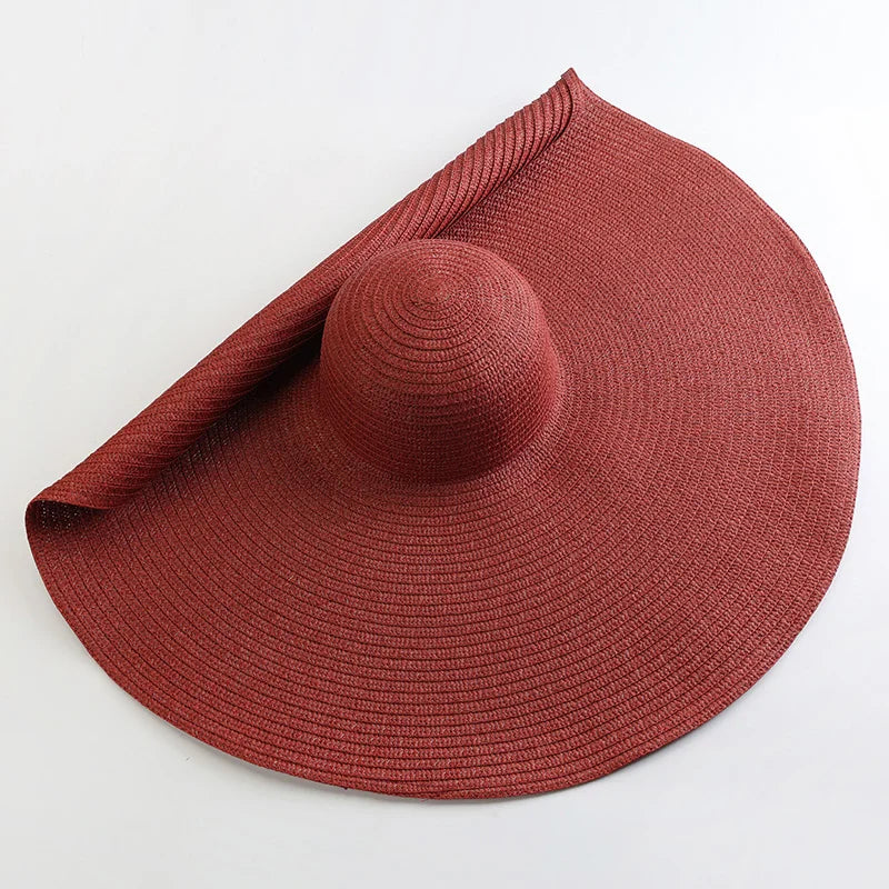 Oversized 70cm Wide Brim Straw Sun Hat - UV Protection