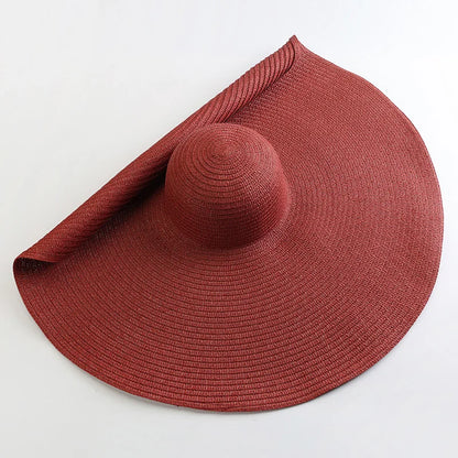 Oversized 70cm Wide Brim Straw Sun Hat - UV Protection