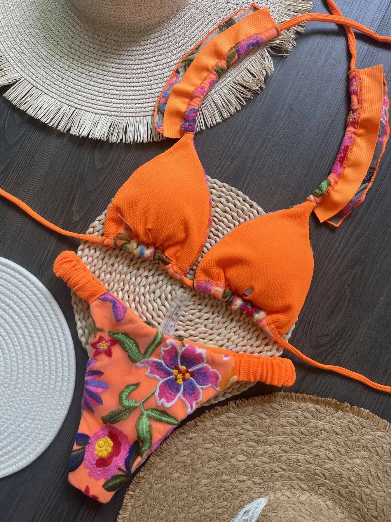 Handmade Embroidery Triangle Bikini Set - Brazilian Swimwear