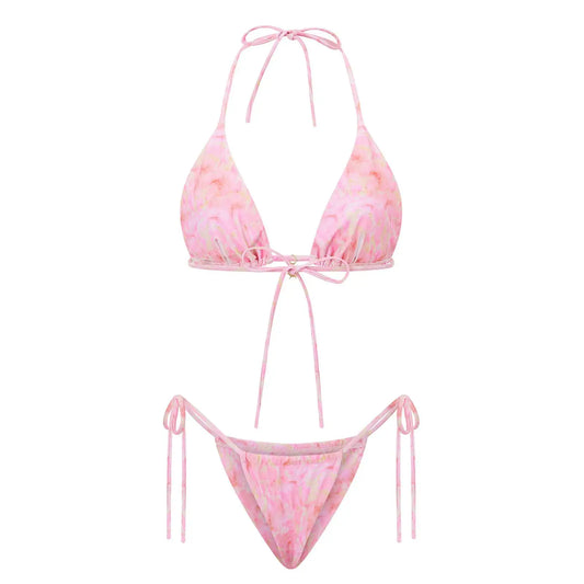 Floral Halter Tie-Up Bikini Set - Y2K Backless Swimwear