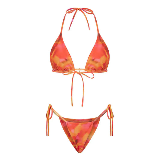 Floral Halter Tie-Up Bikini Set - Y2K Backless Swimwear