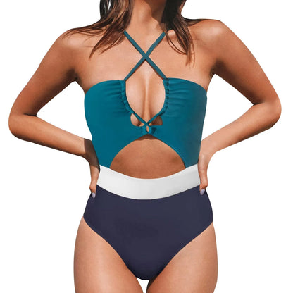 Cut-Out Push-Up Halter Monokini Swimsuit - Drawstring Detail