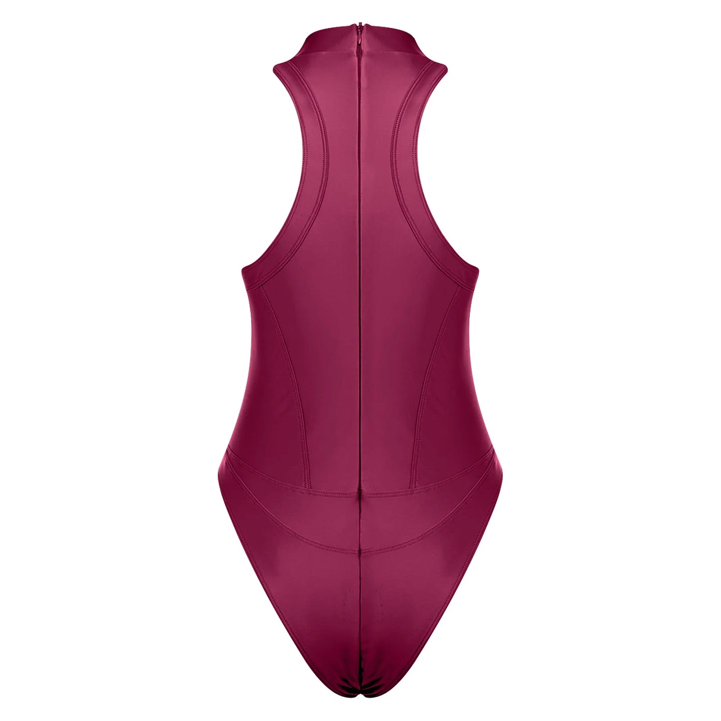 Glossy Halter Monokini Swimsuit - Zip Front