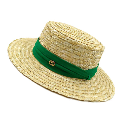 Bow Ribbon Flat-Top Straw Sun Hat - Vacation Style