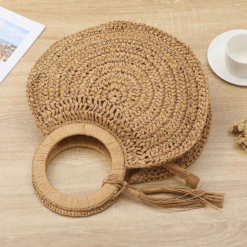 Large Capacity Rattan Straw Shopper Tote - Wood Handle