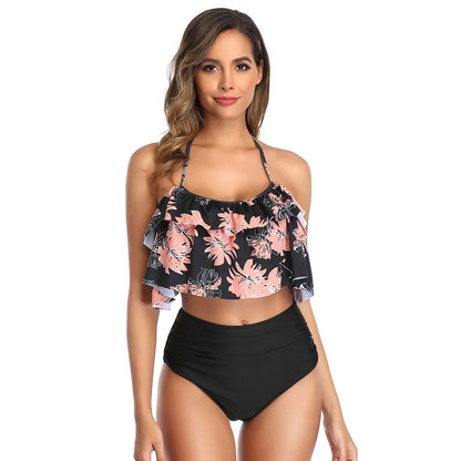 Ruffle High Waist Off Shoulder Bikini Set - Plus Size Swimwear
