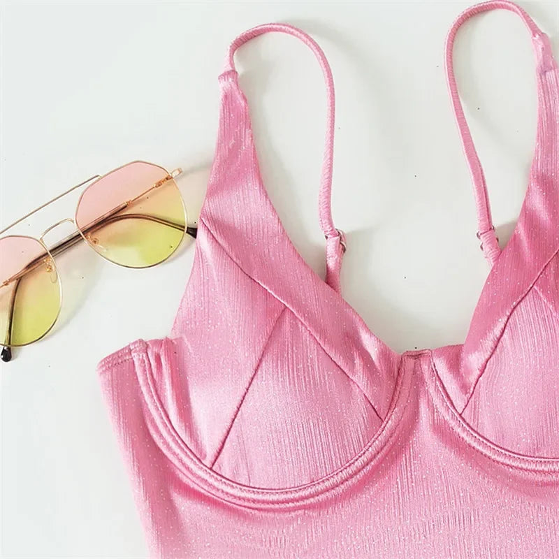 Pink Push-Up One-Piece Swimsuit - Underwired High Cut Swimwear