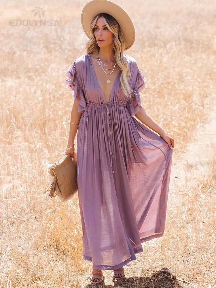 Long White Tunic Cover Up - Elegant Beach Dress