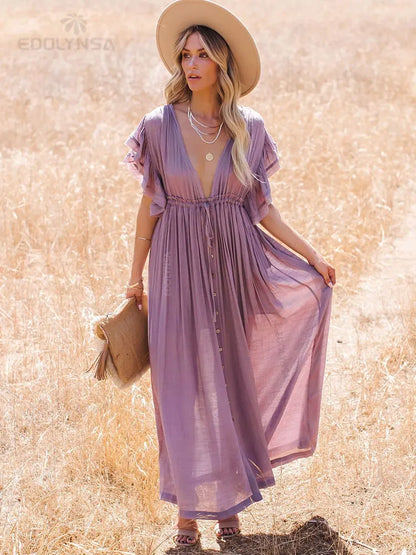 Long White Tunic Cover Up - Elegant Beach Dress
