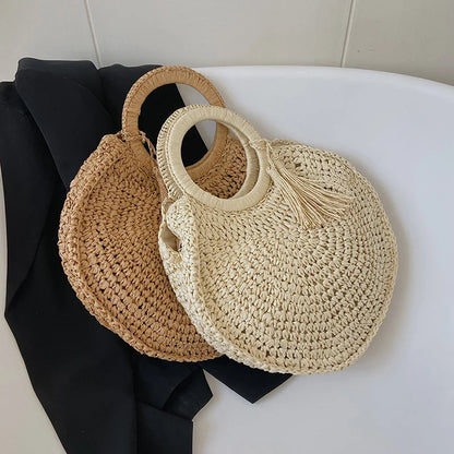 Large Capacity Rattan Straw Shopper Tote - Wood Handle