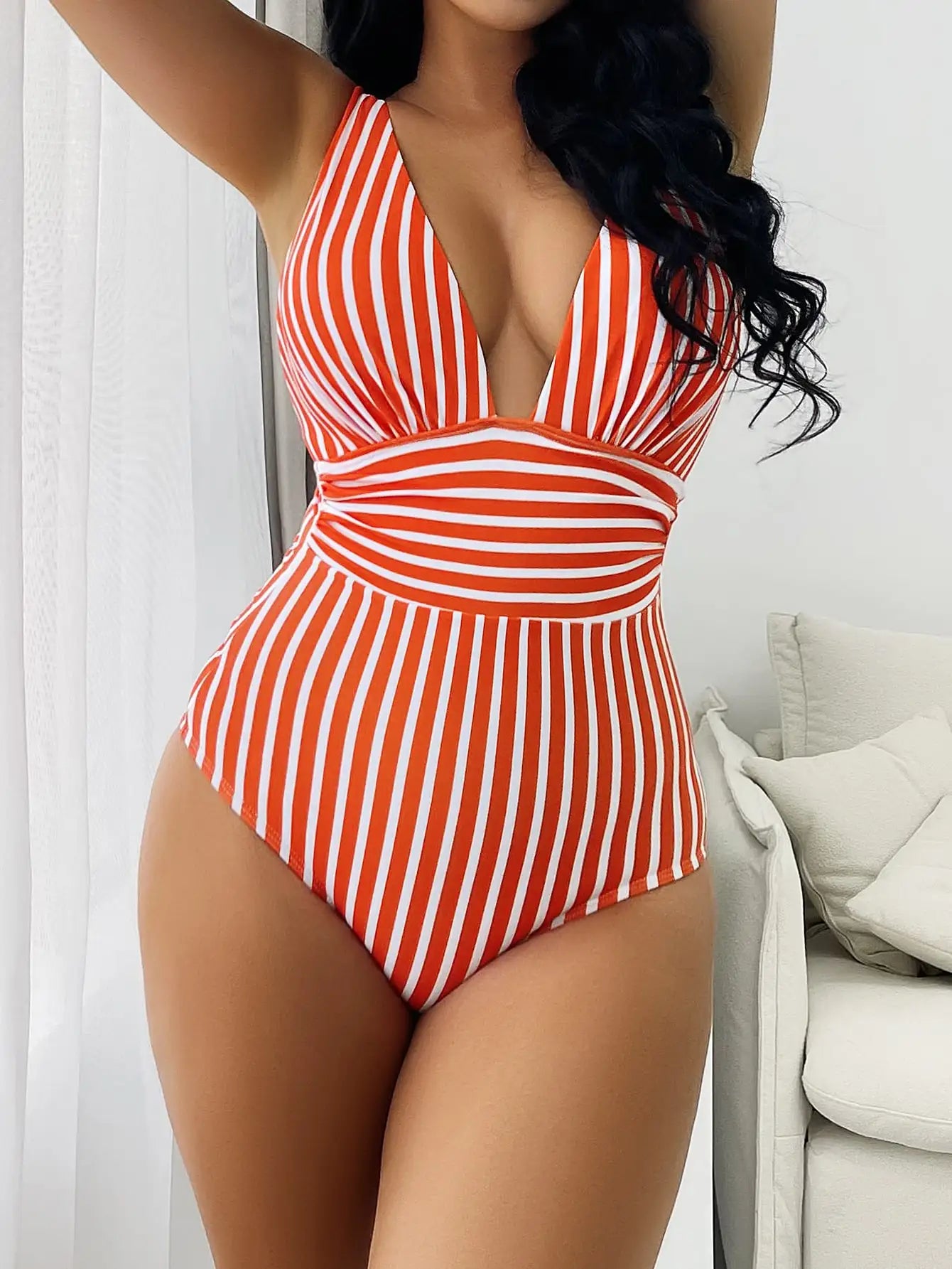 Vintage Striped One-Piece Swimsuit