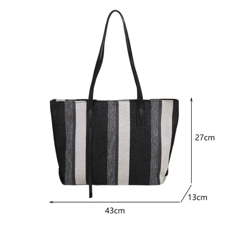 Striped Raffia Shopper Tote - Canvas Trim