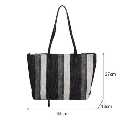 Striped Raffia Shopper Tote - Canvas Trim