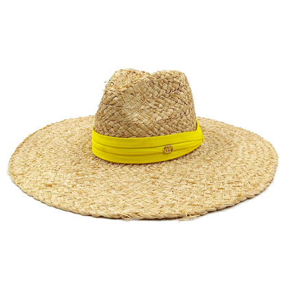 Bow Ribbon Flat-Top Straw Sun Hat - Vacation Style