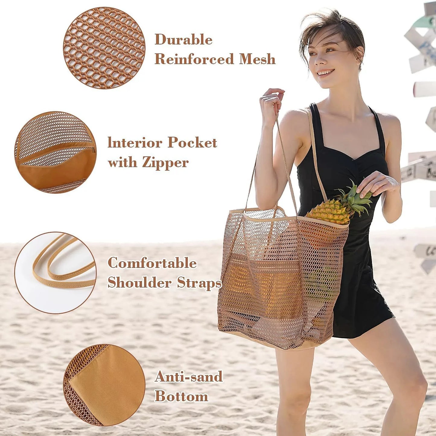 Foldable Mesh Beach Tote Bag - Large Capacity
