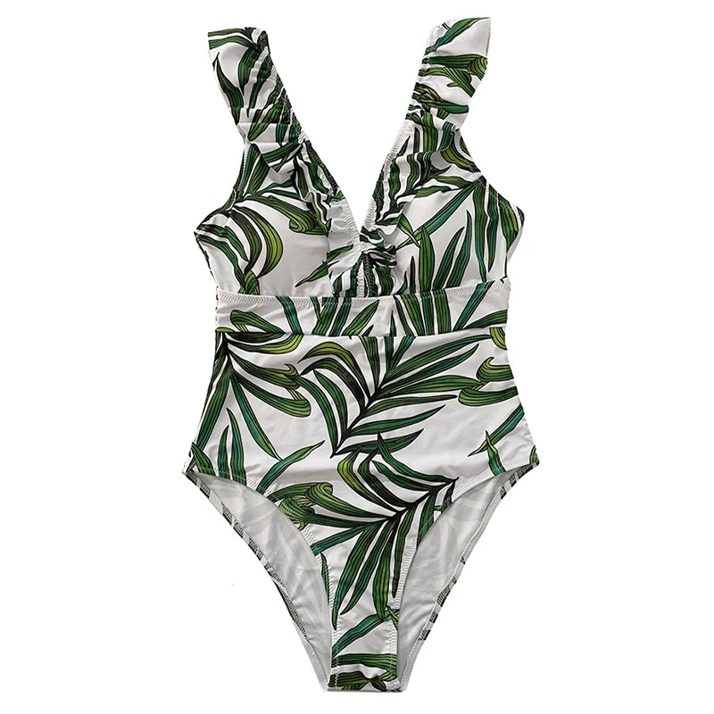 Vintage Striped Ruffle One-Piece Swimsuit