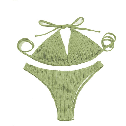 Jacquard Drawstring Bikini Set - Textured Two Piece Swimwear