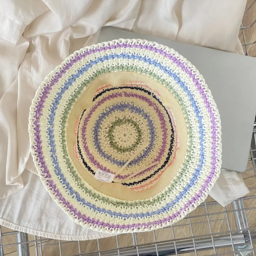 Handmade Rainbow Striped Straw Sun Hat