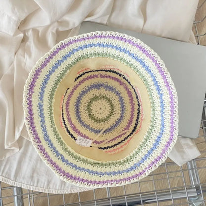 Handmade Rainbow Striped Straw Sun Hat