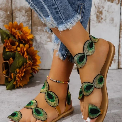 Embroidered Faux Flower Flat Sandals - Beach Comfort