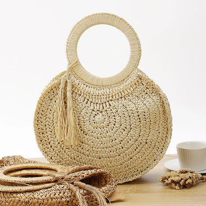 Large Capacity Rattan Straw Shopper Tote - Wood Handle