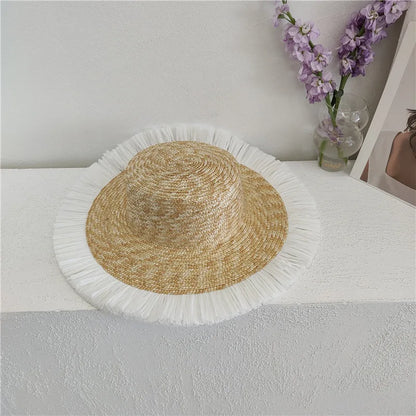 Bow Ribbon Flat-Top Straw Sun Hat - Vacation Style
