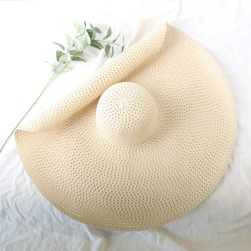 Oversized 70cm Wide Brim Straw Sun Hat - UV Protection