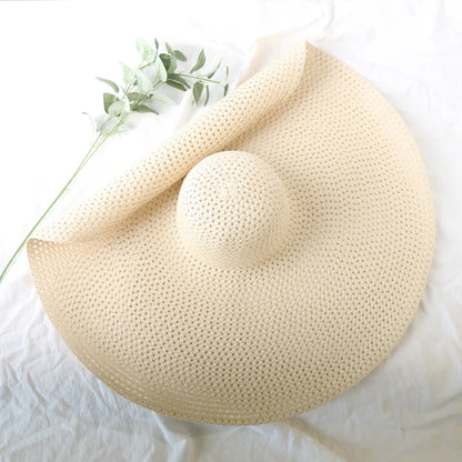 Oversized 70cm Wide Brim Straw Sun Hat - UV Protection