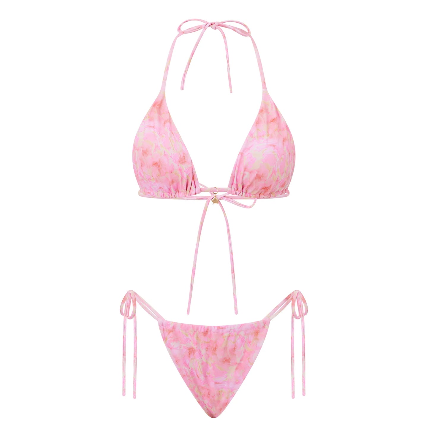 Floral Halter Tie-Up Bikini Set - Y2K Backless Swimwear