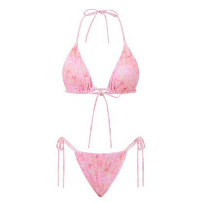 Floral Halter Tie-Up Bikini Set - Y2K Backless Swimwear