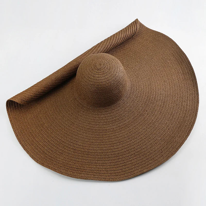 Oversized 70cm Wide Brim Straw Sun Hat - UV Protection