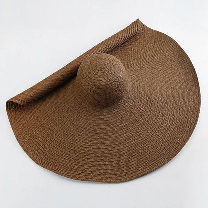 Oversized 70cm Wide Brim Straw Sun Hat - UV Protection