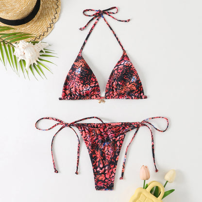 Floral Halter Tie-Up Bikini Set - Y2K Backless Swimwear