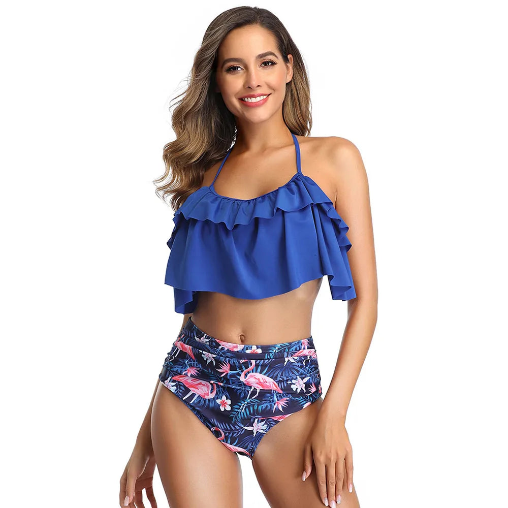 Ruffle High Waist Off Shoulder Bikini Set - Plus Size Swimwear
