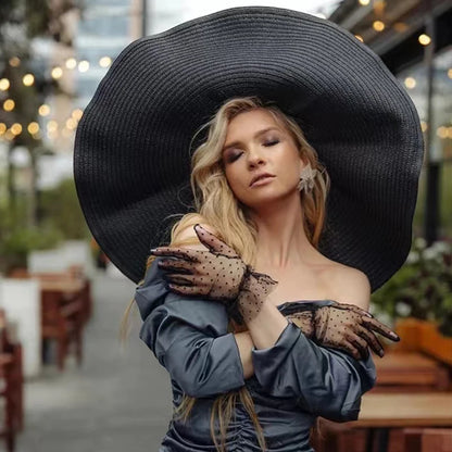 Oversized 70cm Wide Brim Straw Sun Hat - UV Protection