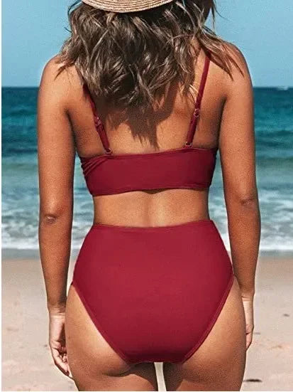 Twist Tank High Waist Bikini Set - V Neck Swimwear