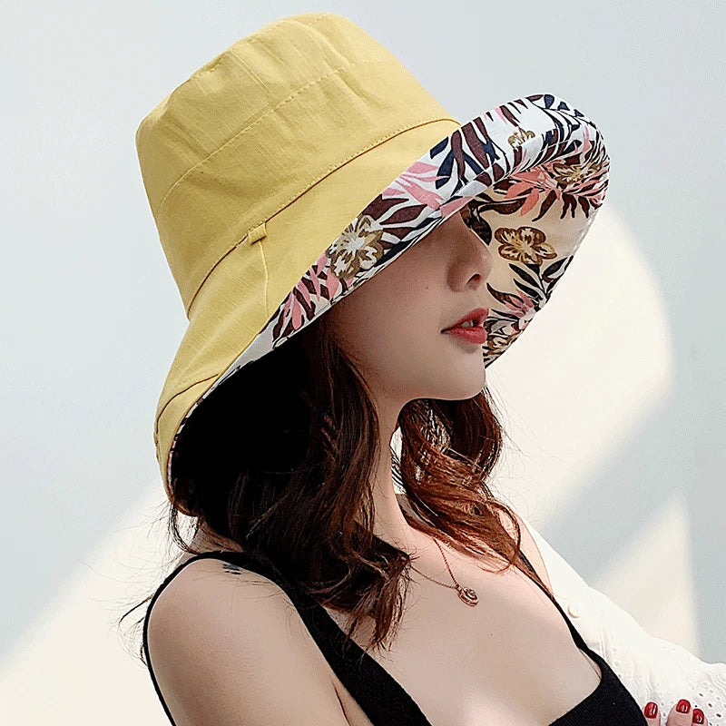 Reversible Wide Brim Bucket Hat - Four Seasons Sun Hat