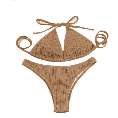 Jacquard Drawstring Bikini Set - Textured Two Piece Swimwear