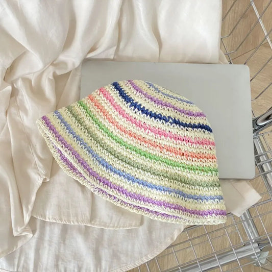 Handmade Rainbow Striped Straw Sun Hat